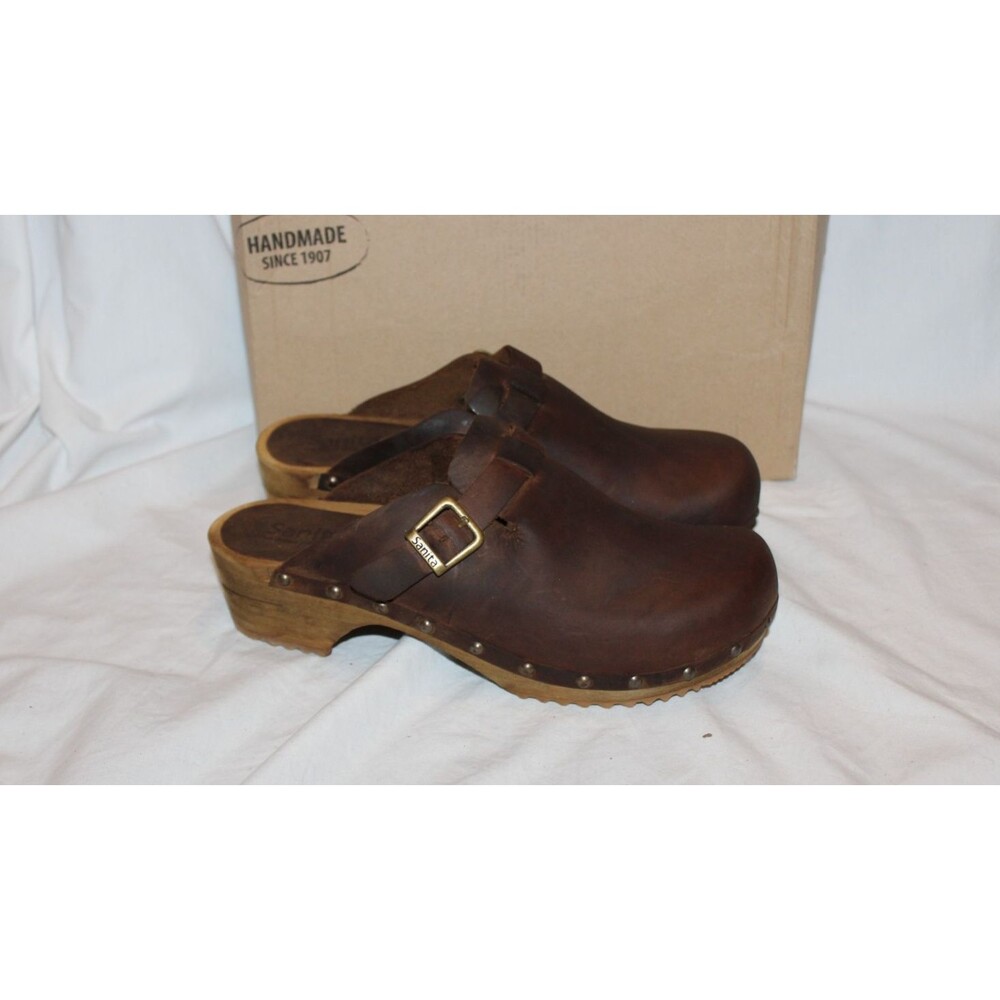 Sanita Kristel Stud Strap Leather Slip on Clogs Antique Brown NIB SZ EU 41 US 10